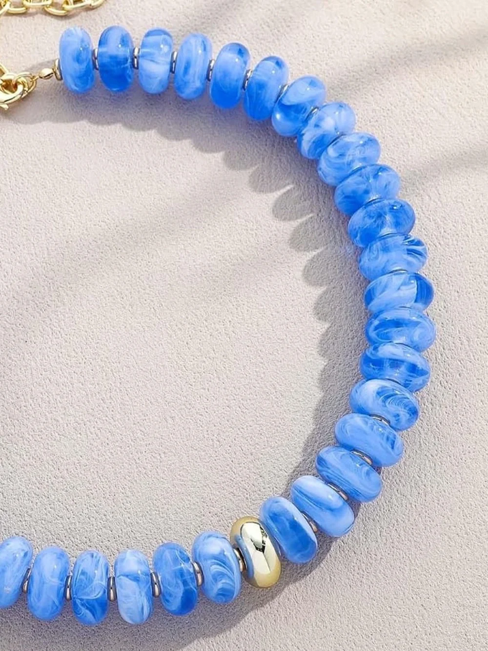 Blue Beaded Necklace with Gold Accent